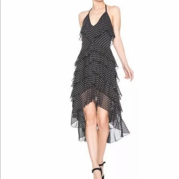 Alice + Olivia Dresses & Skirts - Alice & Olivia Lorilee Halter Ruffle High Low Black Mini Polka Dot Dress
